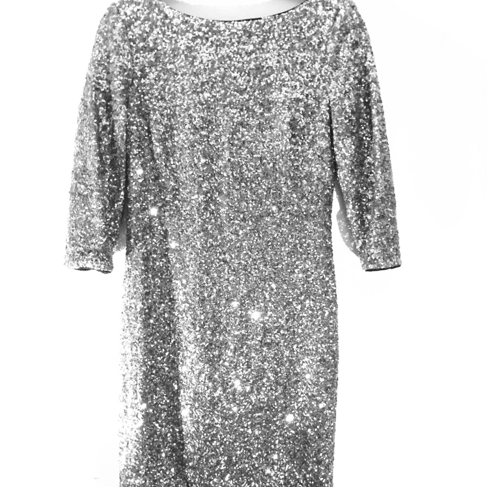 Aidan Fully Sequined Silver Dress (Size 8)
